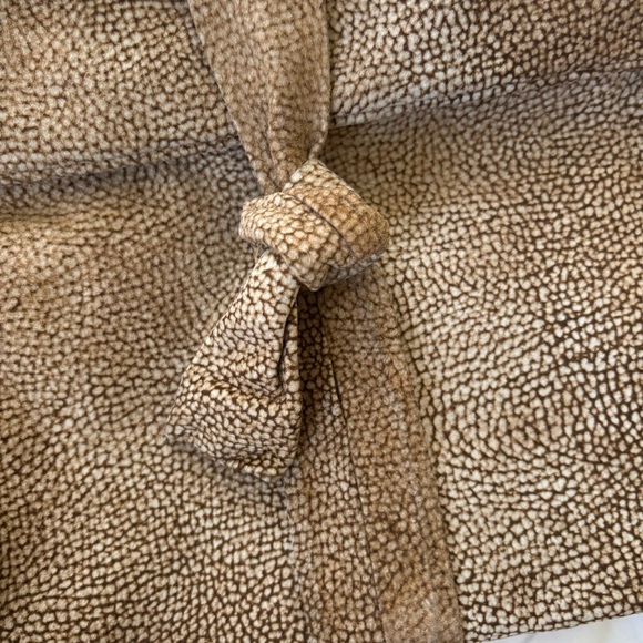 Borbonese Suede Clutch Knot Tie Front Magnet Closure Chic Tan Eye of Partridge